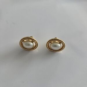 Vintage, Monet Gold and White Pearl Stud Earrings